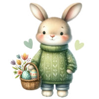 AI generated Cute Bunny with Easter Egg and Flowers Illustration png