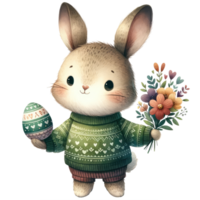 AI generated Cute Bunny with Easter Egg and Flowers Illustration png