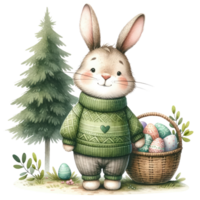 AI generated Bunny with Basket of Decorated Easter Eggs png