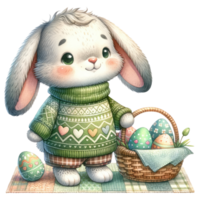 ai genererad kanin med korg av dekorerad påsk ägg png