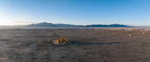 Aerial view of the Burning Man festival in Nevada desert. Black Rock city from above. photo