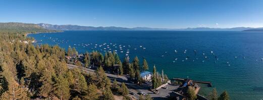 Beautiful aerial view of the Tahoe lake from above in California, USA. photo