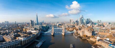 Aerial view of the Iconic Tower Bridge connecting Londong with Southwark photo