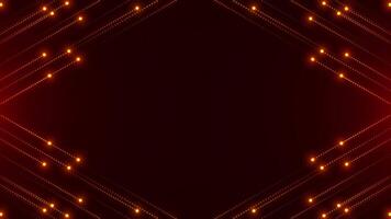 Abstract background of bright glowing orange particles. Flow of particles along a trajectory. Neon frame. Background for presentation or text. seamless loop. video