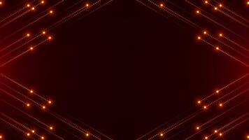 Abstract background of bright glowing orange particles. Flow of particles along a trajectory. Neon frame. Background for presentation or text. seamless loop. video