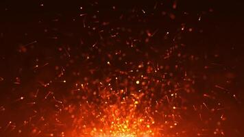 Abstract background of bright orange particles. Flying fire sparks and beautiful bokeh. Seamless loop 4k video