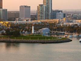 Aerial panoramic view of the Long Beach coastline, harbour, skyline and Marina photo