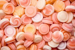 AI generated Lollipop candy texture background in color of the year 2024 Peach Fuzz photo