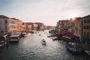 Stunning Sunset View of Grand Canal with Gondolas in Venice, Italy - Historic Architecture photo