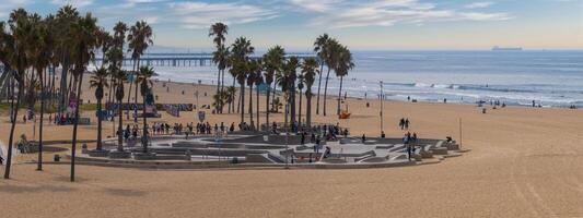 Skate board park in Venice beach at sunset, California, USA photo