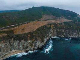 Bixby bridge aerial view in California, USA. Beautiful bridge photo