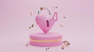 3D rendered purple and gold valentine themed of love lock and confetti photo