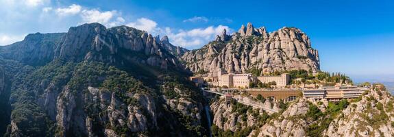 Aerial view of the Benedict church Abbey of Monserrat from Barcelona, Spain. photo