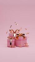 3D rendered pink and gold valentine themed of gift boxes for social media story template photo