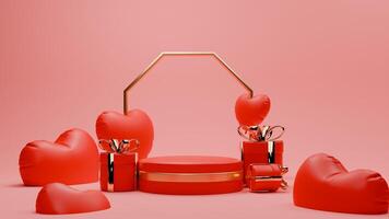 3D rendered red and gold valentine themed podium display photo