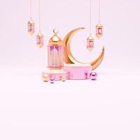 3d hacer Ramadán podio antecedentes con linterna y islámico adornos para social medios de comunicación enviar foto