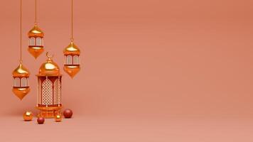 3D Render Ramadan Background with lantern and islamic ornaments for banner template photo