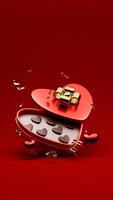 3D rendered red and gold valentine themed of love chocolate box for social media story template photo