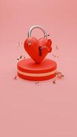 3D rendered red and gold valentine themed of love lock and confetti for social media post photo