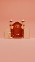 3d hacer Ramadán antecedentes con mezquita, corán, pilar y islámico adornos para social medios de comunicación historia modelo foto