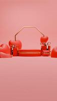 3D rendered red and gold valentine themed podium display for social media story photo