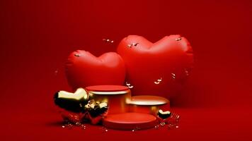 3D rendered red and gold valentine themed podium display photo