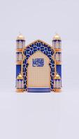 3d hacer Ramadán podio antecedentes con mezquita, pilar y islámico adornos para social medios de comunicación historia modelo foto