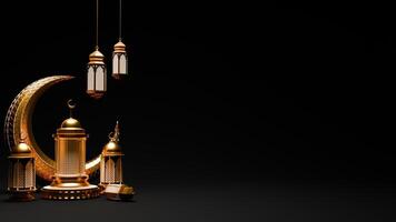 3d hacer Ramadán antecedentes con linterna y islámico adornos para bandera modelo foto
