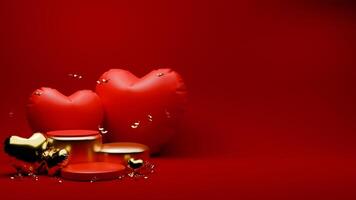 3D rendered red and gold valentine themed podium display for banner template photo