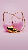 3D rendered pink and gold valentine themed of confetti and love balloons for social media story photo