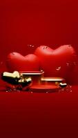 3D rendered red and gold valentine themed podium display for social media story photo