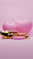 3D rendered pink and gold valentine themed podium display for social media story photo