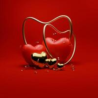 3D rendered red and gold valentine themed of confetti and love balloons for social media post photo