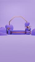 3D rendered purple and gold valentine themed podium display for social media story photo