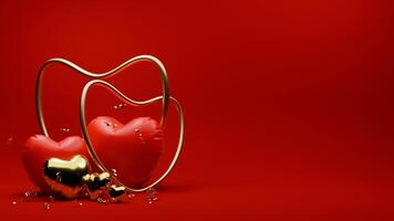 3D rendered red and gold valentine themed of confetti and love balloons for banner template photo