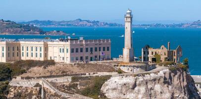 Aerial view of the prison island of Alcatraz in San Francisco Bay, photo