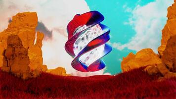 Futuristic surreal egg alien ship spinning in endless loop. Sci fi alien game scene. 3D render animation. video