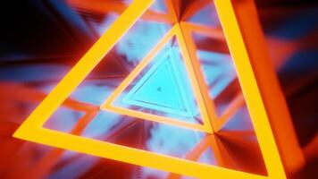 Infinity triangle tunnel. 3D render animation. Perfect loop. Neon colors and vibe video