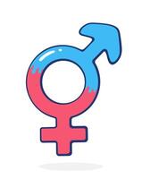 Bigender Gender Symbol. Part of LGBT community. Vector illustration. Hand drawn cartoon clip art with outline. Isolated on white background