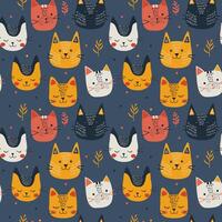 Cute hand drawn cats seamless pattern background. Vector Illustration