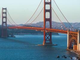 Famous Golden Gate Bridge, San Francisco at sunset, USA photo