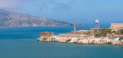 Aerial view of the prison island of Alcatraz in San Francisco Bay, photo