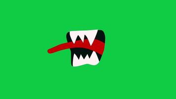 monstro boca desenho animado animação, demônio boca com grande dentes e língua animação movimento gráfico isolado em verde tela fundo video