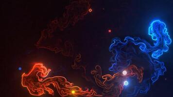 Colorful glowing fluid flames simulation with abstract geometric shapes particle animation background video