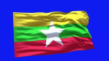 myanmar flagga 3d framställa vinka animering rörelse grafisk isolerat på blå skärm bakgrund video