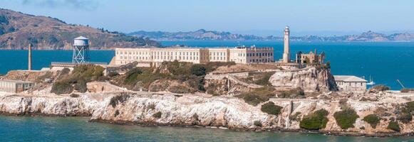 Aerial view of the prison island of Alcatraz in San Francisco Bay, photo