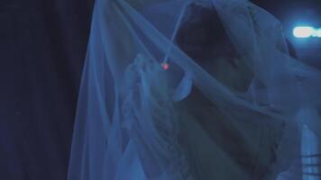 Caucasian female ballet dancer standing behind a stage curtain and waiting backstage to enter the stage for her performance. Graceful ballerina standing behind the scenes and dreaming to perform. video