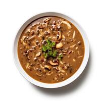 AI generated Turtle soup closeup isolated on white background photo