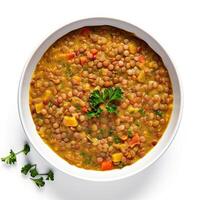 AI generated lentil soup closeup photo
