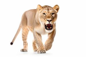 AI generated lioness isolated on white background photo